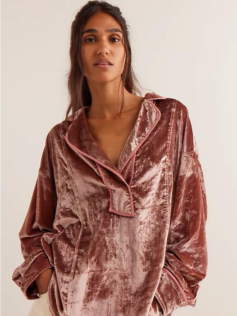 We The Free Velvet Pullover Top in Dusty Rose